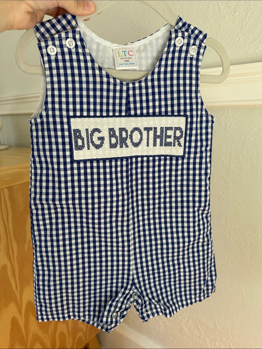 LTC Navy and White Gingham "Big Brother" Romper